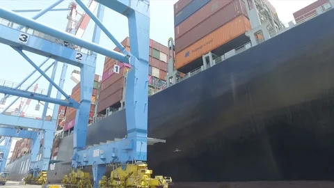 Ship with container in port before unloading Stock Footage 118597119