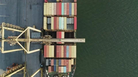 Ship with containers at commercial dock. Stock Footage 137160571