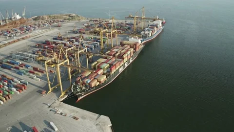 Ship with containers at commercial dock. Stock Footage 137161841