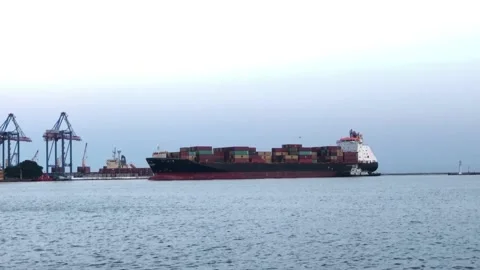 Ship with containers in Odessa port. Container ship in the port of odessa Stock Footage 199095348