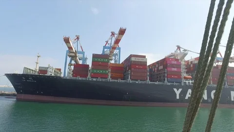 A ship with containers in port 1 Stock Footage 118591355