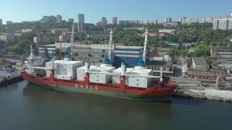 A ship with containers stands for unloading in the port. Stock Footage 200862405