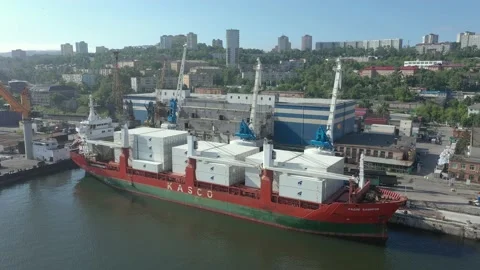 A ship with containers stands for unloading in the port. Stock Footage 206003921
