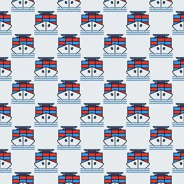 Ship with Containers vector International Cargo colored seamless pattern Stock Illustration
