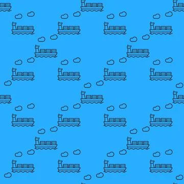 Ship with Containers vector seamless pattern in line style Stock Illustration