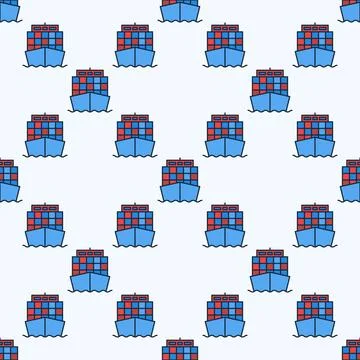 Ship with Containers - vector vessel concept colored modern seamless pattern イラスト素材