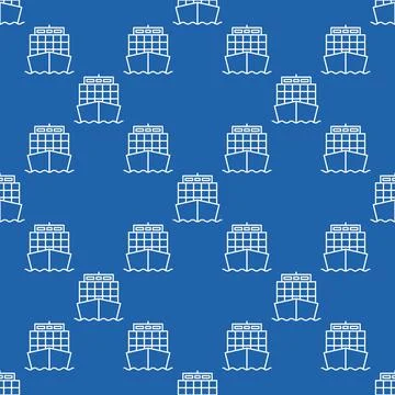Ship with Containers - vector vessel seamless pattern Stock Illustration