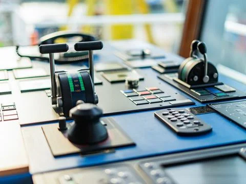 Ship control on the bridge. Stock Photos