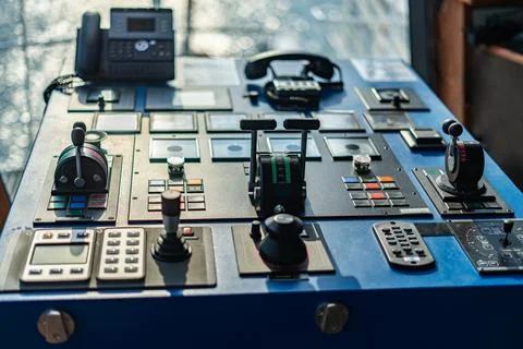 Ship control on the bridge. Stock Photos