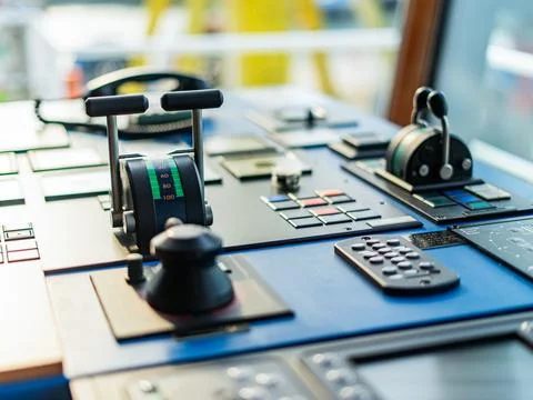 Ship control on the bridge. Stock Photos