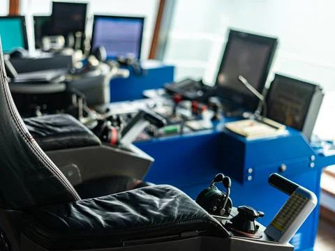 Ship control on the bridge. Stock Photos