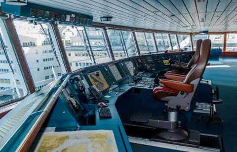 Ship control (captain) navigational bridge. Photos