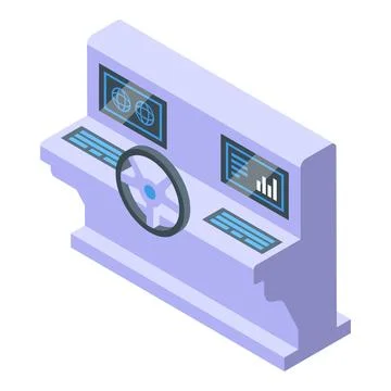 Ship control panel with steering wheel and digital displays showing navigat.. 스톡 일러스트