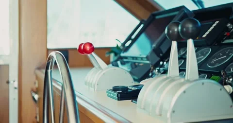 Ship Control Room Steering Mechanisms in Action Stock Footage 323791657