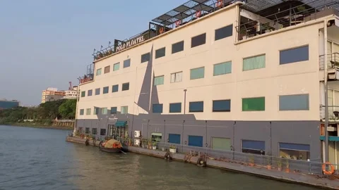 A ship converted to a floatel in the Ganges, calcutta. Stock-Footage 179574197
