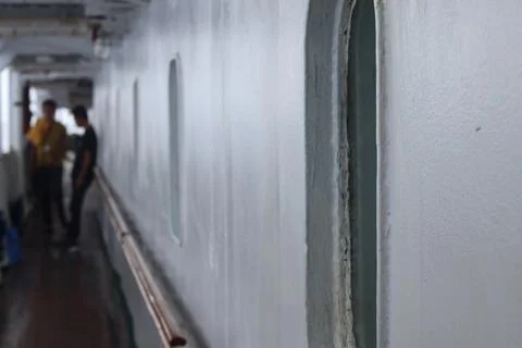 Ship Corridor Window with Shallow Depth of Field Stockfoto's