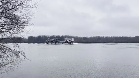 Ship crane on the danube river Stock Footage 169904831