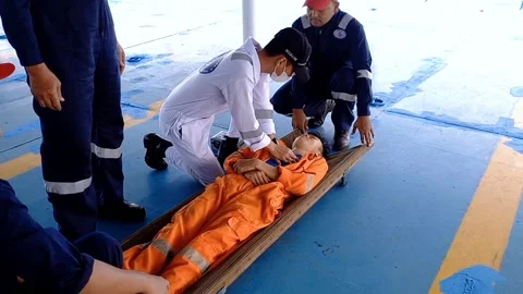 Ship crew check the victim Stock Footage 219659219