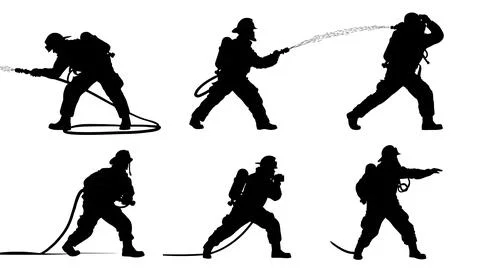 Ship Crew in Emergency Response Action Silhouettes 스톡 일러스트