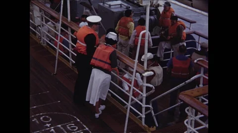 Ship Crew in Life Vests Stock Footage 47644604