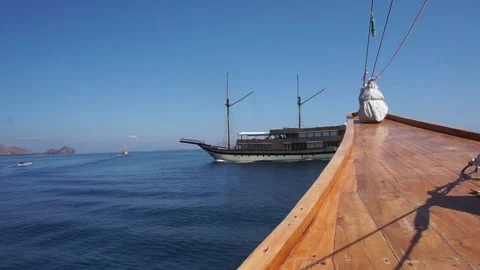 A SHIP CROSSED RIGHT IN FRONT OF THE SHIP Stock Footage 302328036
