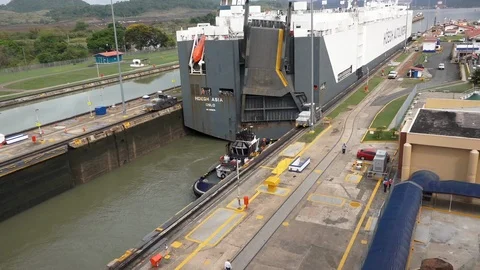 A ship crossing Panama Channel Time Lapse Stock Footage 104100726