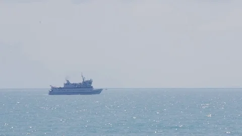 Ship crossing sea waves. Video stock 76431455