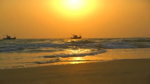 Ship crossing in Sun set time in goa beach Stock Footage 216570708