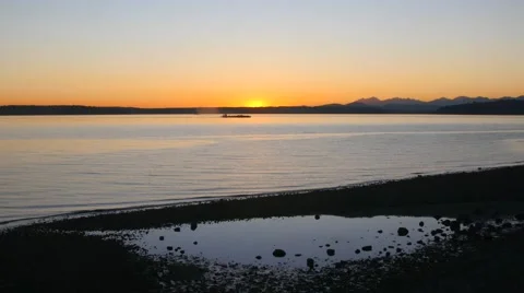 Ship Crossing at Sunset Stock Footage 47377596