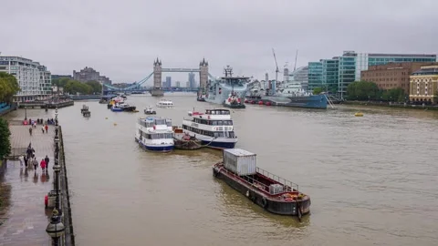 Ship crossing Tower Bridge Stock Footage 254990635