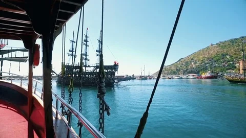 Ship with dancing aboard tourists Stock Footage 70897436