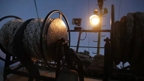 Ship deck equipment. ropes. spotlight. night. 20160131210018 221 1 動画素材 130356557