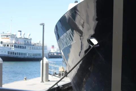 Ship at dock with anchor extended Stock Photos