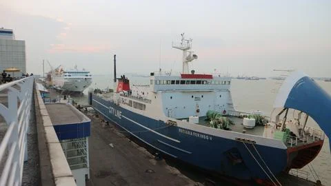 The ship docked in the harbor Stock Photos