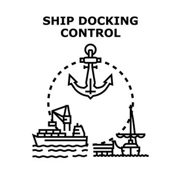 Ship docking control at port terminal industry Stock Illustration