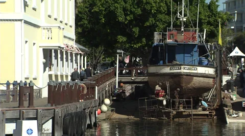 Ship dry docked, being restored, Cape Town Stock Footage 37762765