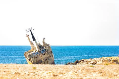 The ship Edro III lying stranded off the coast of Cyprus Stock Photos