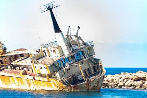 The ship Edro III lying stranded off the coast of Cyprus Stock Photos
