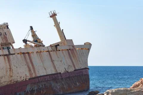 The ship Edro III lying stranded off the coast of Cyprus Stock Photos