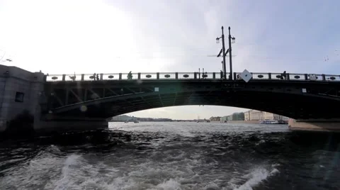 Ship emerges from under the bridge Stock Footage 43762948