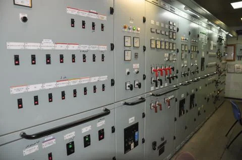 Ship engine room switchboard panel Stock Photos