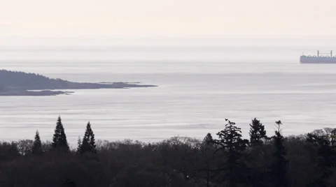 Ship Entering Haro Strait from Mount Tolmie in Victoria Time Lapse Stock Footage 38058811