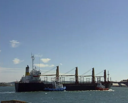 Ship entering port Stock Footage