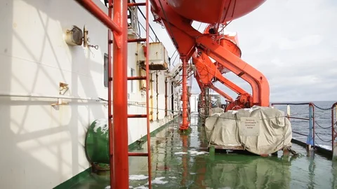 Ship equipment. deck. sea waves. north 20160127144020 695 Video stock 129208490