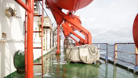 Ship equipment. deck. sea waves. north 20160127144016 694 Stock Footage 129208494