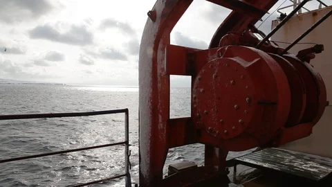 Ship equipment. deck. sea waves. north 20160127144000 692 Stock Footage 129208496
