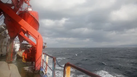 Ship equipment. deck. sea waves. north 20160127143220 733 Stock Footage 129208500