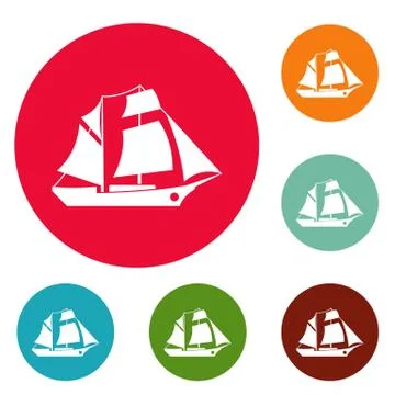 Ship excursion icons circle set Stock Illustration