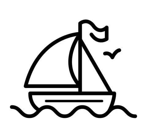 Ship flat icon. Pictogram for web. Line stroke. Summer vacation isolated on w Stock Illustration