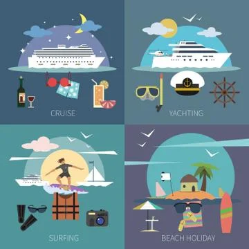Ship Flat Set Stock Illustration